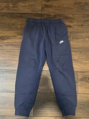 Nike Boys Navy Blue Fleece Joggers with White Swoosh